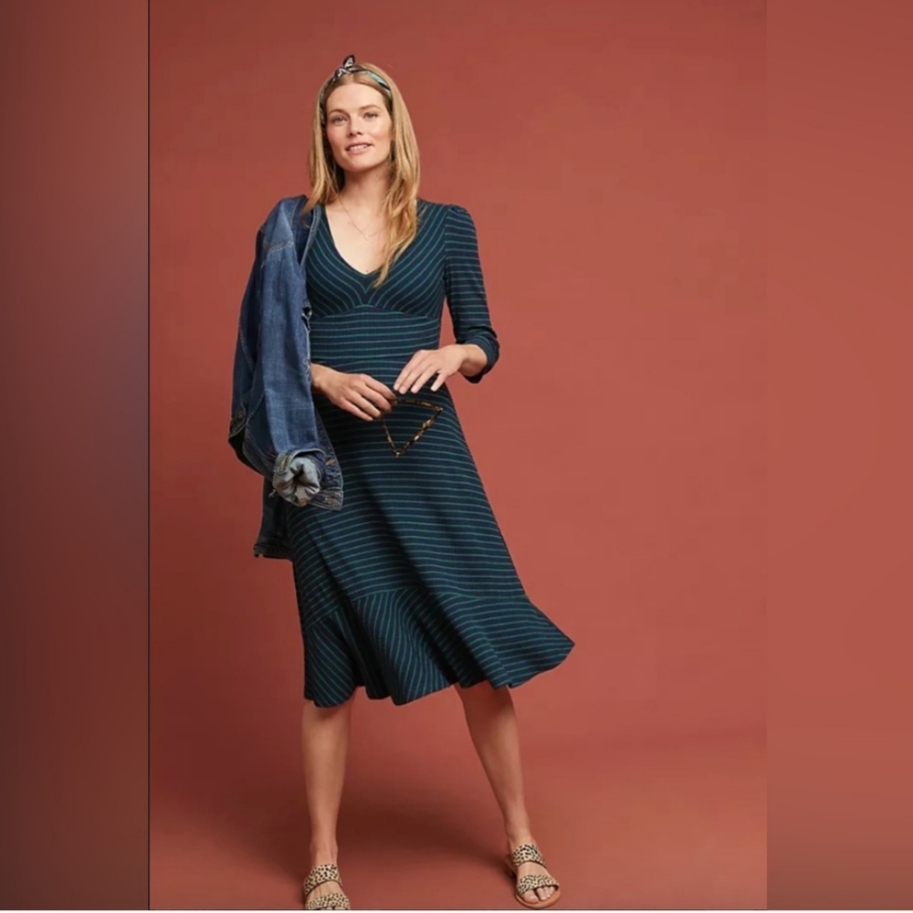 Maeve by anthropology- Green and navy dress, Size M